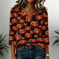 thumbnail image 4 of Fabrcox Halloween Shirt for Womens Ghost Pumpkin 3/4 Sleeve Womens Tops Spider Web Print Spooky Celebration Fall Holiday Womens Graphic T Shirts, 4 of 5