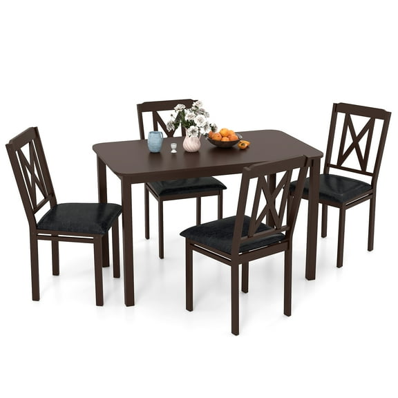 Topbuy 5-Piece Dining Table Set Modern Dinette Set for 4 w/Wide Tabletop & Rubber Wood Legs