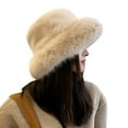 thumbnail image 2 of High-grade faux fur mink fur fluffy fisherman hat lady style big head circumference plush hat winter warm pullover hat-white-Fisherman hat, 2 of 6