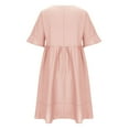 thumbnail image 5 of HAPIMO Women's Knee Length Cotton Linen Dress Clearance Solid Autumn Dresses Half Sleeve Round Neck Elegant Drop Waist Tiered Vintage Holiday Boho Pink S, 5 of 6