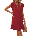 thumbnail image 1 of Vestidos de Verano para Mujer, Cuello Redondo, Corta, Dobladillo con Volantes, Vestido Mini Informal, Rojo XXL, 1 of 7