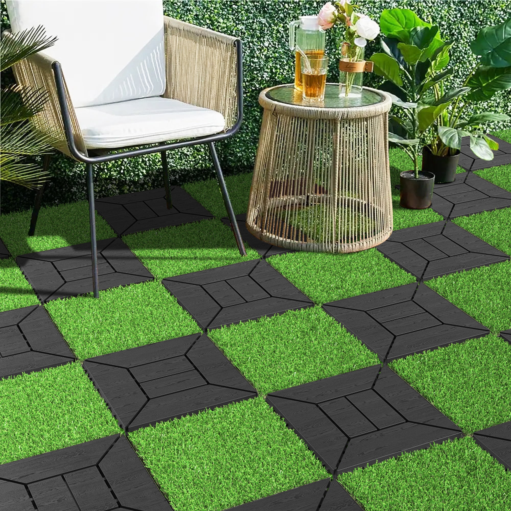 44 Pack Plastic Interlocking Deck Tiles,12"x12" Waterproof Indoor/Outdoor Floor Tiles,All-Weather Patio Floor Decking Tiles for Garden,Lawn,Porch,Poolside,Balcony,Style 02,Grey