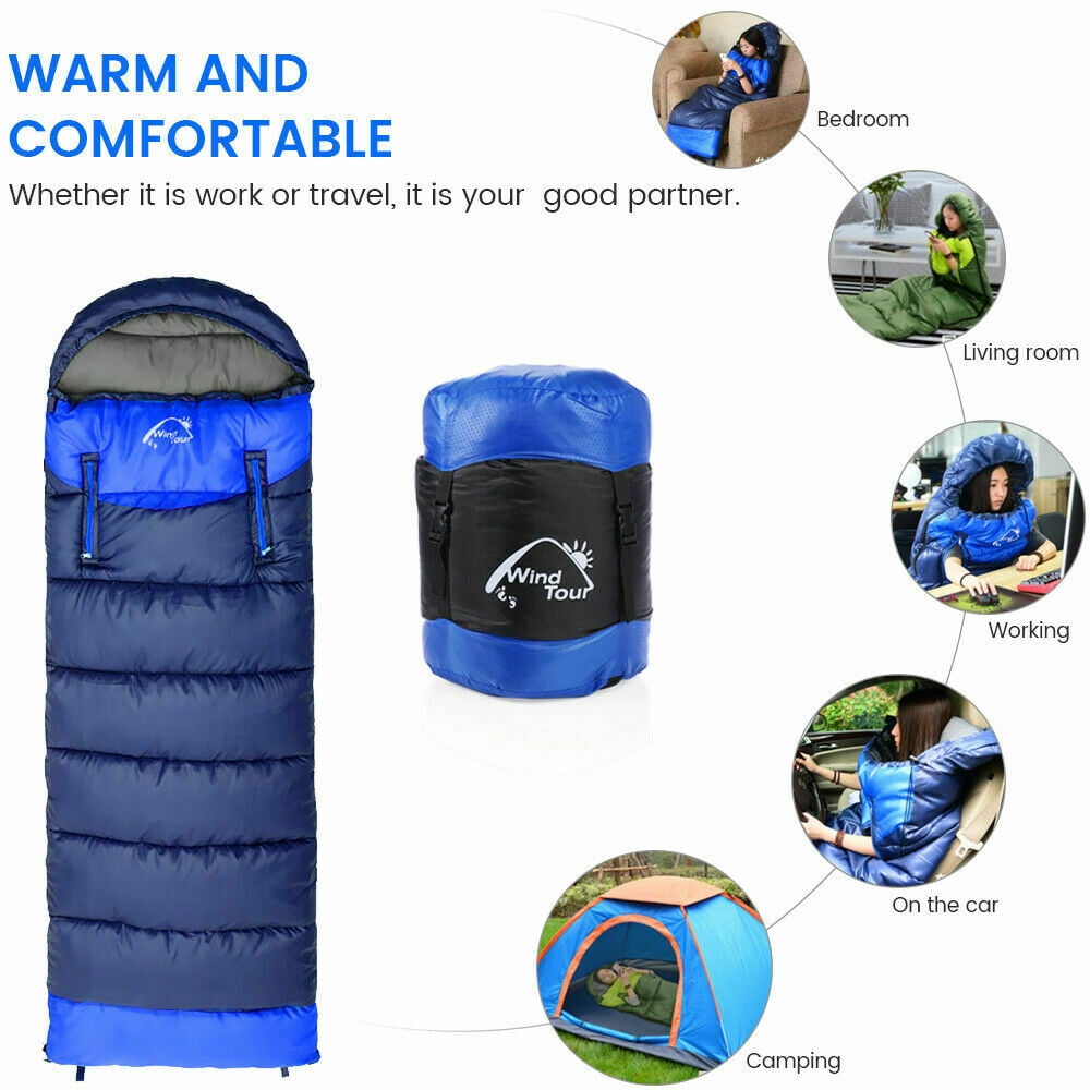 CJC Wearable Sleeping Bag for Adults and Kids Winter Temp Range (5°F to 50°F) Cold Weather Waterproof Sleeping Bag With Zipper for 3-4 Season Camping Climbing Outdoor， Blue, Left zipper