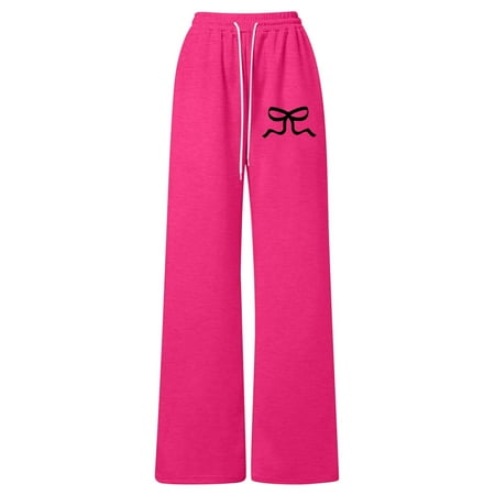 ZXLBBD Girls Bow Emborider Drawstring Lightweight Straight Leg Sports Athletic Soft Cozy Casual Sweatpants Durable Loose School Wear
