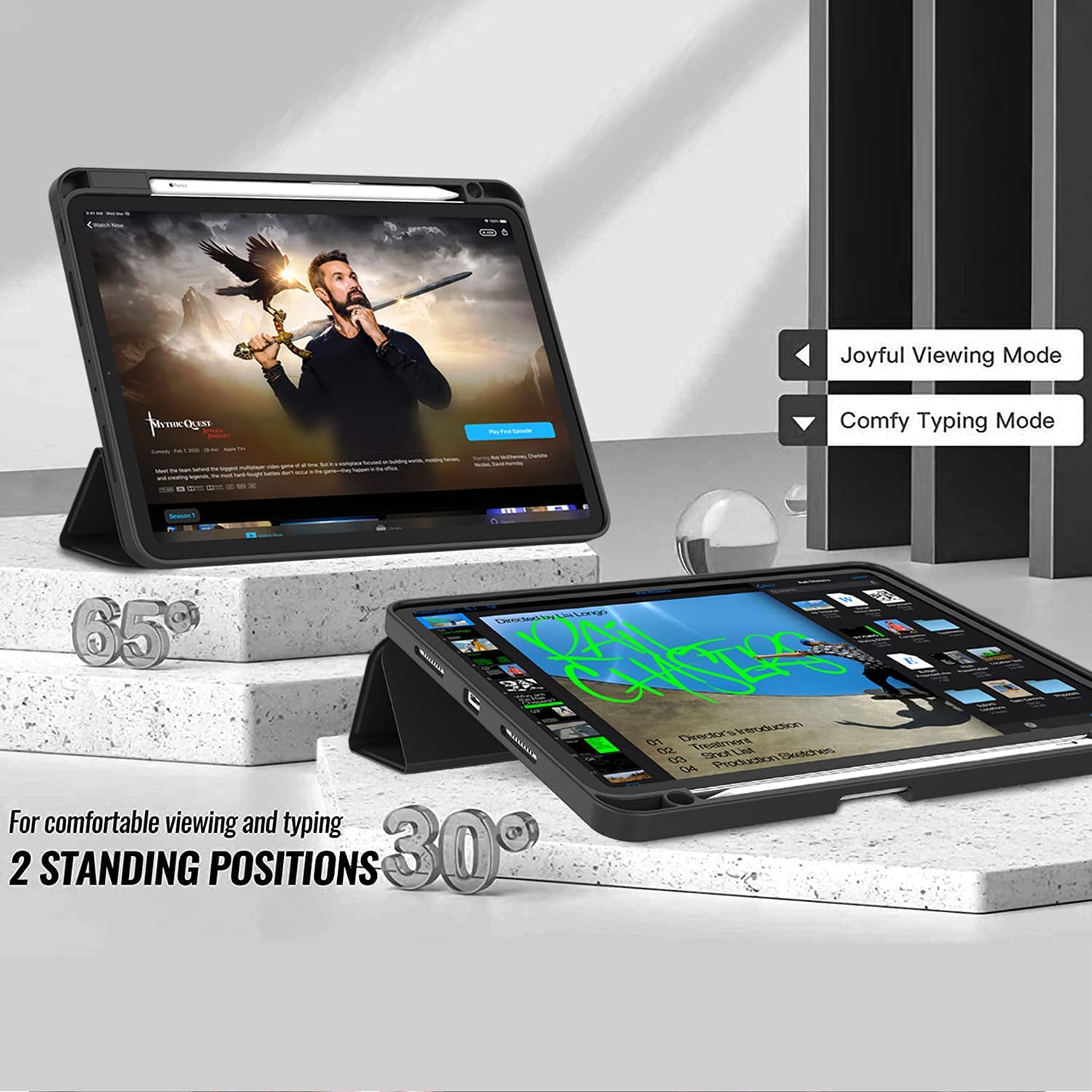 HCTian New iPad Pro 12.9 Inch Case 2022/2021/2020(6th/5th/4th Gen) with Pencil Holder,Smart Case [Support Touch ID and Auto Wake/Sleep] with Auto 2nd Gen Pencil Charging