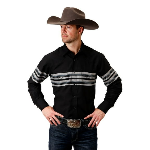 Roper Western Shirt Mens L/S Stripes 2XL Black 01-001-0043-0709 BL