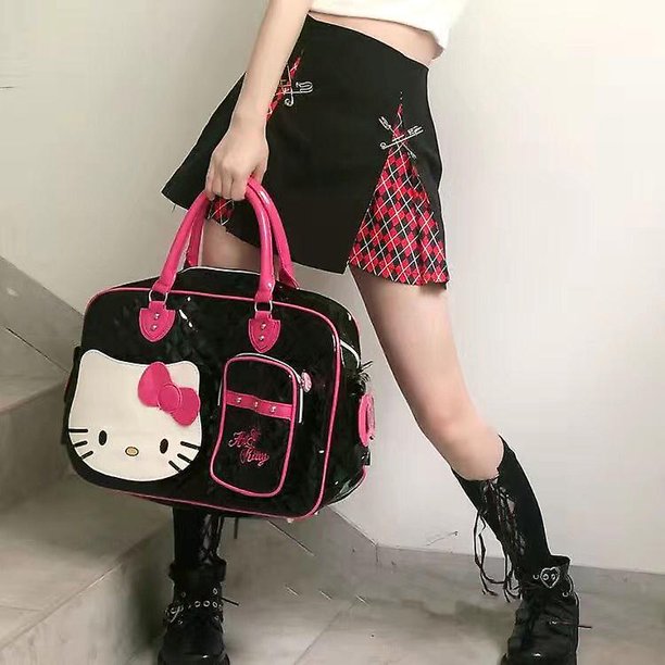 Bolso de viaje Kawaii Hellokitty Sanrio Japanese Sweetheart Babes Pu Súper gran capacidad Satchel Bolso de estudiante
