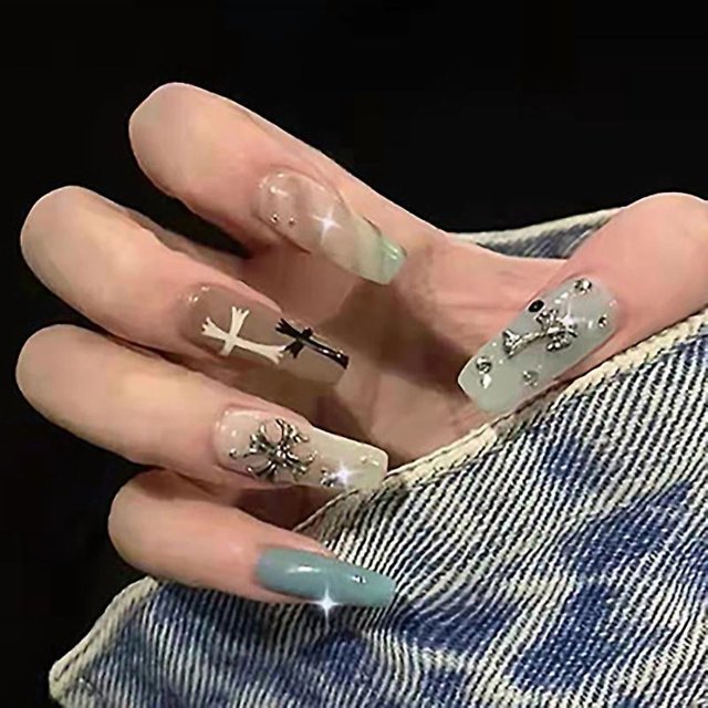 Punk style cross shining European and American style sweet and cool long manicure piece detachable wearable armor