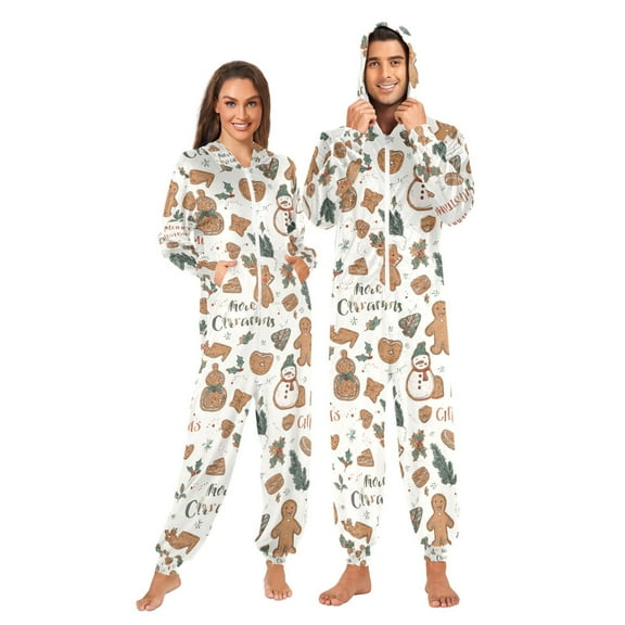 Adult Christmas Onesie Retro Christmas Zipper One-Piece Pajamas Unisex with Pockets