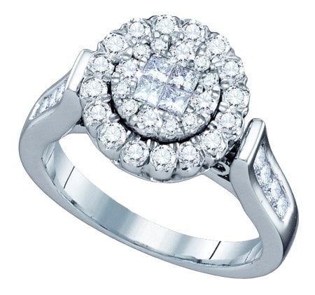 14K White Gold 1.01ct Elegant Invisible Diamond Princess Halo Flower Bridal Ring by Jewelrypot