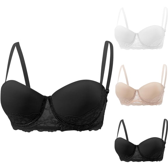 Tqyyweavej Women's Lace Balconette Bras Lightly Lined Breathable Push Up Bras Everyday Underwire Comfort Demi Bras Size S to 3XL