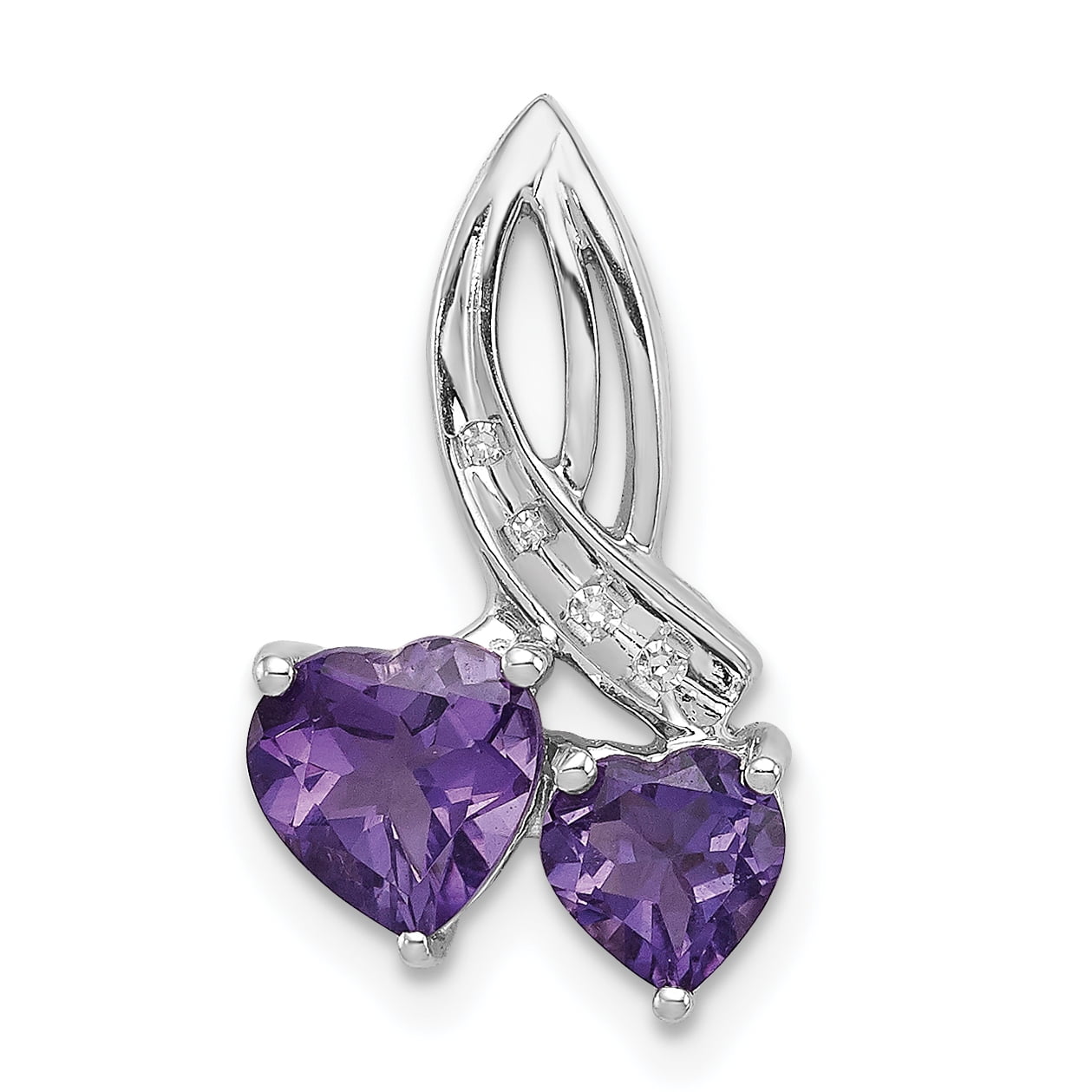 925 Sterling Silver Amethyst and Diamond Heart Pendant 