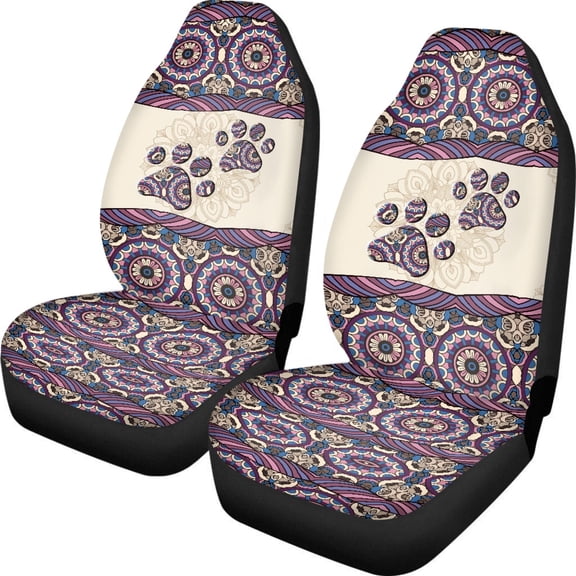 POLERO Car Front Seat Covers Automotive, High Back Front Car Seat Cover Most Cars Stretchy, Mandala Paw Print