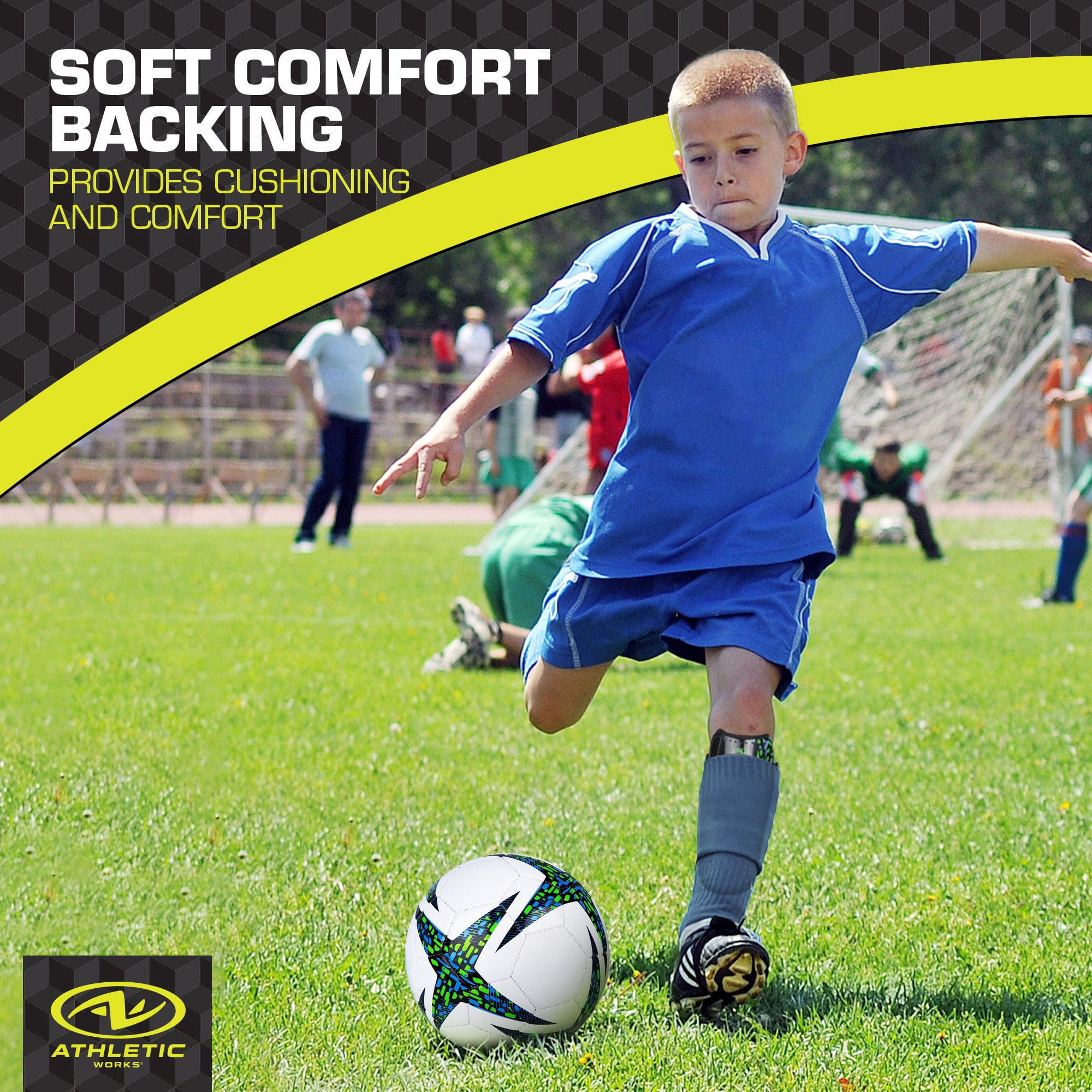 Athletic Works Small Soccer Shin Guards for Kids, Durable PP Shell, Black/Blue/Green