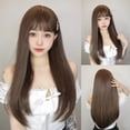 thumbnail image 2 of Pelucas sintéticas largas y rectas con flequillo para mujer, cabello Natural, línea de pelo, peluca de Cosplay diaria, resistente al calor, marrón, 2 of 4