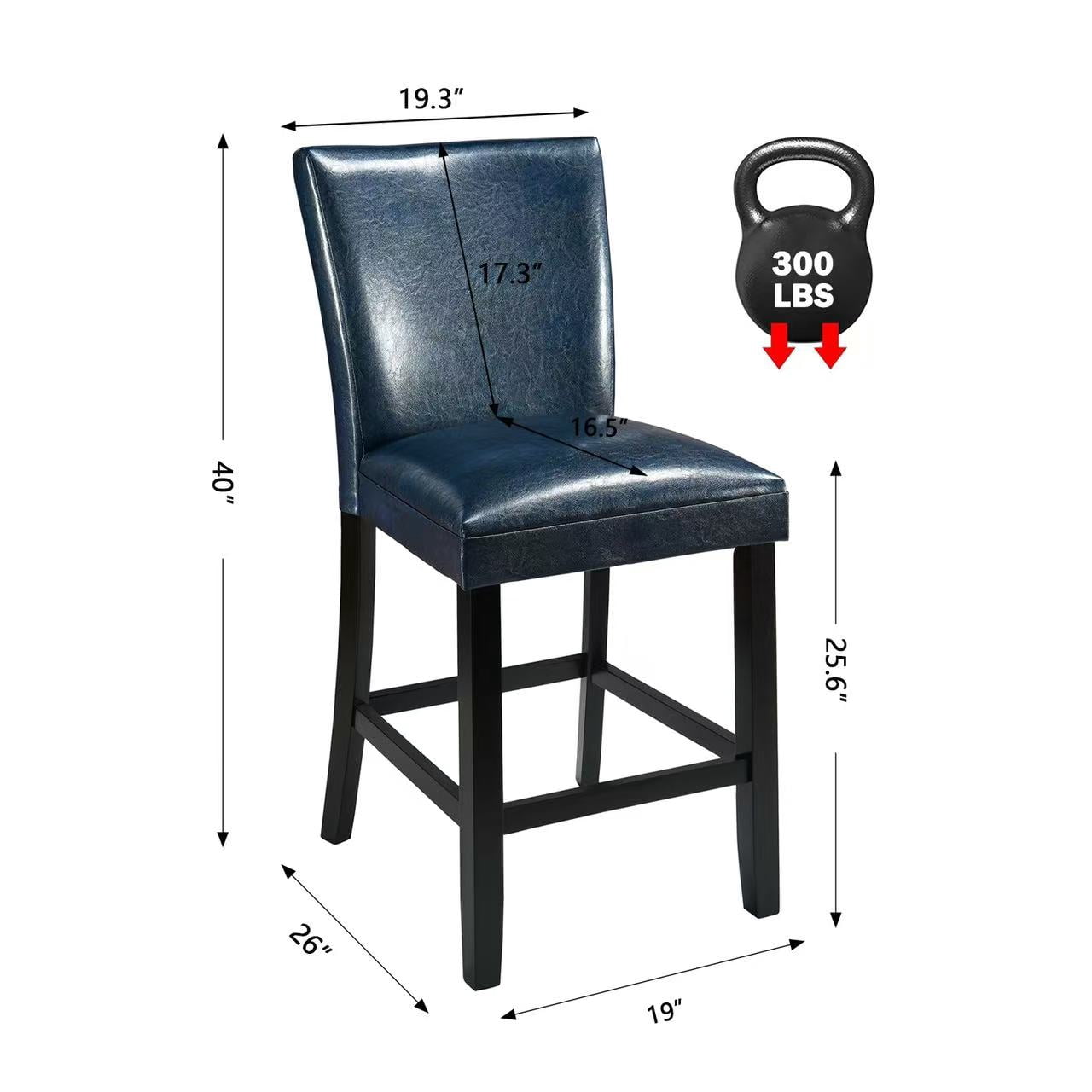 BAXMUY Set of 4 Counter Height Bar Stools, 25.6" Seat, Dark Blue, Solid Wood & Faux Leather Bar Chairs for Kitchen Island & Home Bar