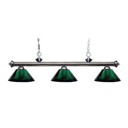 3Lights Steel Billiard Lamp with Green Shade