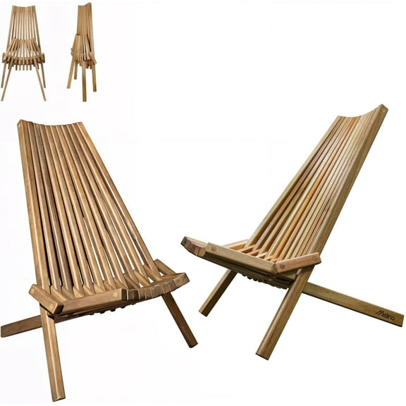 Melino 2PCS Wooden Folding Tamarack Chairs, FSC Certified Acacia Low Profile Adirondack Chairs