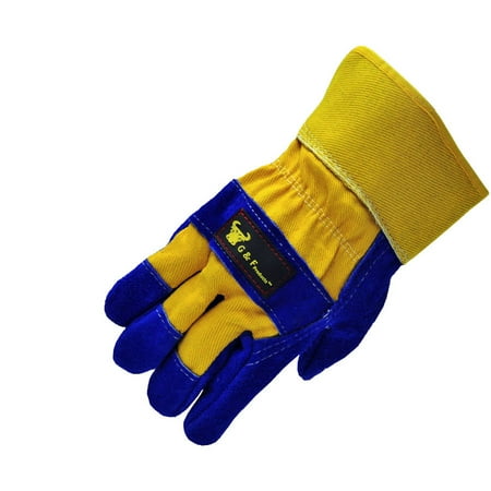Safety Tradesman Glove - G & F Premium Cowhide Leather Palm Gloves with Heavy Cotton Lining and Rubberized Safety Cuff, Large
