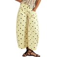thumbnail image 2 of Women'S Polka-Dot Print High-Waist Seamed Wide-Leg Cropped Casual Pants Light Yellow L, 2 of 9