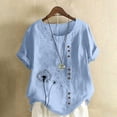 thumbnail image 2 of Sexlip Womens Swimsuit Set Button Detail Floral Embroidery Cover Up Design Crew Neck Short Sleeve Asymmetric Hem Loose Silhouette Lightweight Fabric for Beach Vacations Blue L, 2 of 4