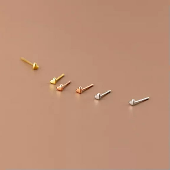 K-KED Genuine 925 Sterling Silver tINY hEART Stud Earrings Women's-Silver