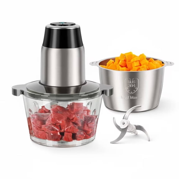 SLOK Food Processor with Dual-Bowl and Bi-Level Blades, Electric Meat Grinder & Vegetable Chopper for Home Kitchen