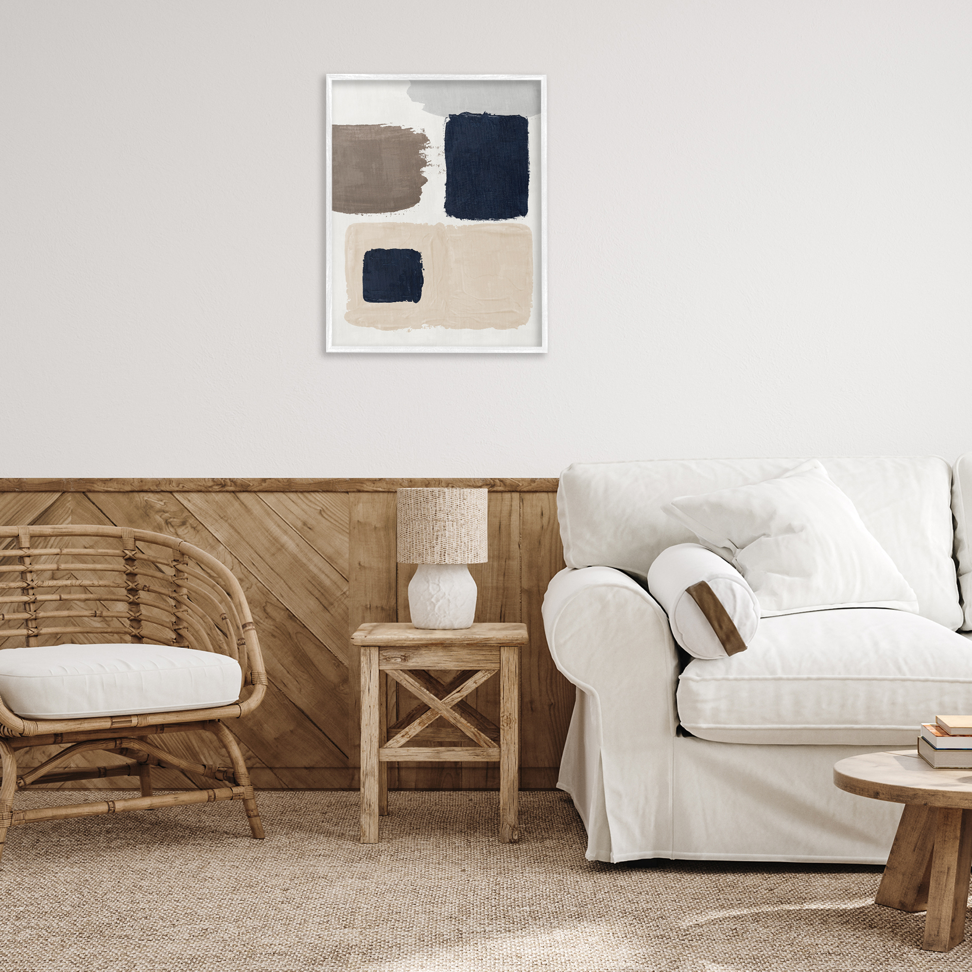 Stupell Industries Neutral Blocked Shapes Abstract Painting White Framed Art Print Wall Art, 24 x 30