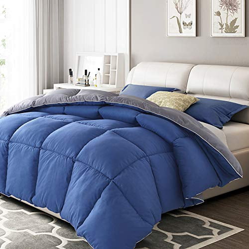 Hisouler Down Alternative Comforter Twin All Season Soft Quilted Reversible Duvet Insert with 8 Corner Tabs 300GSM Plush Microfiber Fill Fluffy Grey/White Stripe 64x88 inches