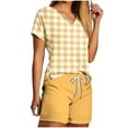 thumbnail image 2 of Teissuly 2PC Women's V Neck Shorts Sleeve Two-piece Comfortable Home Pajamas Set Sports Set, 2 of 5