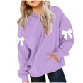 thumbnail image 2 of Cute Bow Long Sleeve Hoodies for Girls Oversized Preppy Pullover Tops Trendy Hooded Sweatshirts New Girls' Fashion Sweatshirts Purple 120, 2 of 5