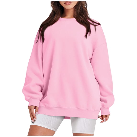 Resicozy Oversized Sweatshirt for Women Crewneck Long Sleeve Pullover Hoodies Tops Fall Fashion Clothes Pink XL