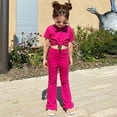 thumbnail image 2 of FAOWME Baby Kids Girls Boys Autumn Solid Color Short Sleeve T-Shirt Long Pants Set Outfits Clothes Hot Pink 18-24 Months, 2 of 8