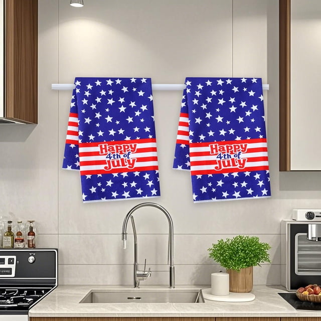 Fwttom Home Decor Independence Day Polyester Platter Towel Kitchen Rag Independance Day Towel