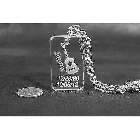 SAND BLASTED PERSONALIZE GUITAR CRYSTAL DOG TAG NECKLACE MEMORIAL GIFT