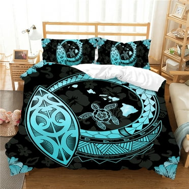 2/3 Pcs Home Textiles Sea Turtle Painting Black and Blue Highend Duvet Cover Set Home Bedclothes,Queen (90"x90")
