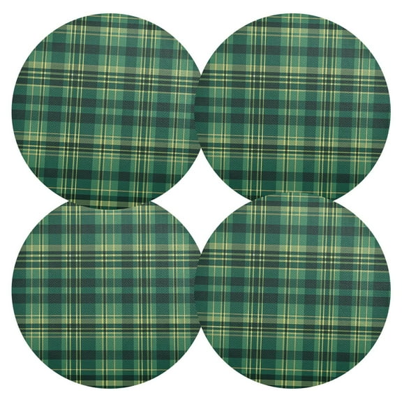 Ryvnso Grid Dark Green Lattice Round Plate Mats Dining Table Placemat Set of 4 for Holiday Decoration