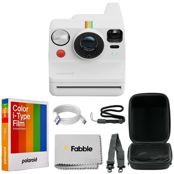 Polaroid Now  Generation 3 I-Type Instant Film Camera (White) Bundle with Polaroid Color I-Type Film (8 Exposures), Hard Protective Case and USB-C 6 ft. Cable