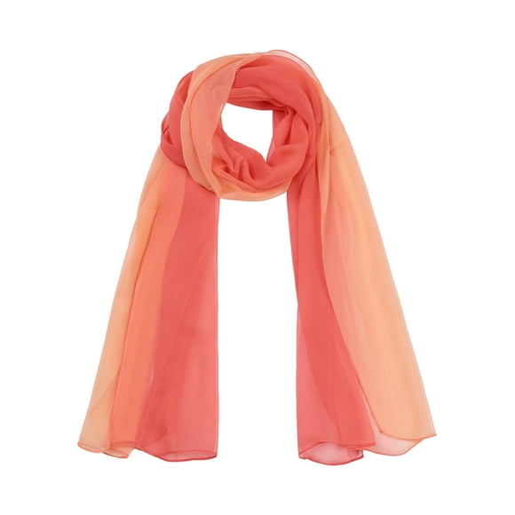 INSPIRAR CHIC Bufanda de Mujer Chiffon Seda Color Gradiente Ligera Larga Chal Rojo Naranja