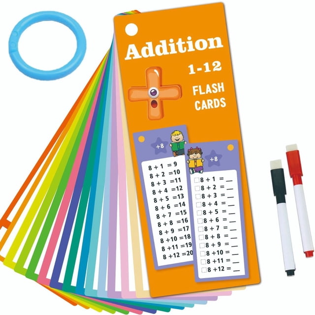 Math Addition Flash Cards 15Pcs Reusable Wipe Clean Learning Tool With Pens For Kindergarten Self Check Practice