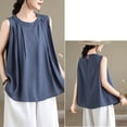 thumbnail image 6 of TKYCMSUAKI Cotton Linen Tank Tops for Women Ruffle Round Neck Sleeveless Shirts Loose Fit Solid Color Blouses Summer Going Out Pullover Tee, 6 of 8