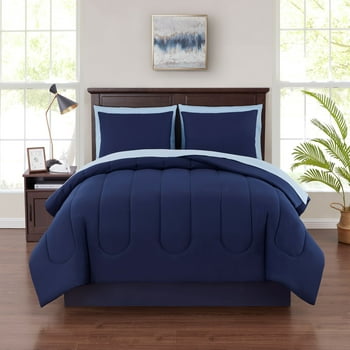 Mainstays Navy 7 Piece Bed in a Bag Comforter Set with Sheets, King