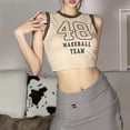 thumbnail image 3 of SAYOO Women's Tanks Tops with Letter Pattern, Skinny Version Navel Crew Neck Summer Clothing, 3 of 7