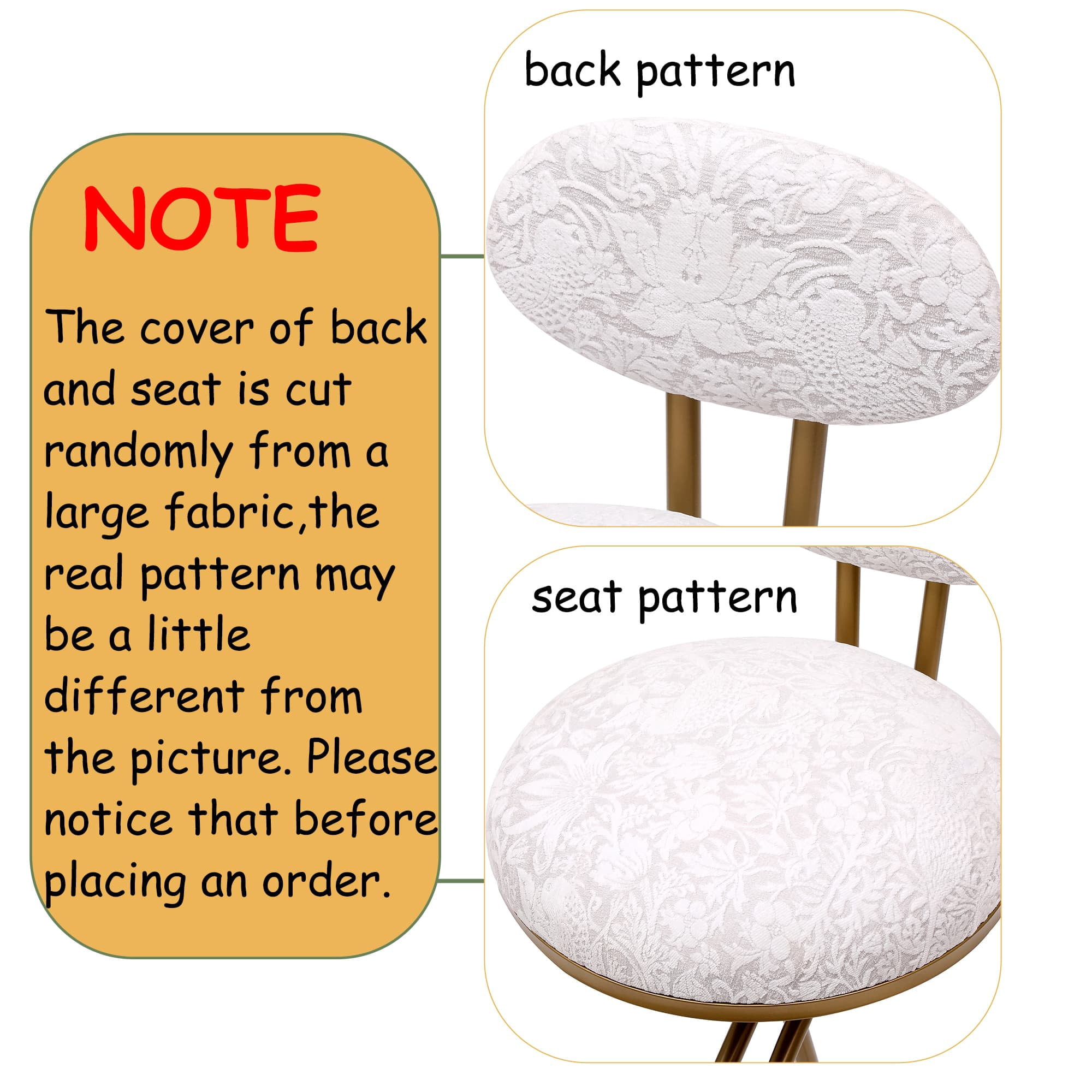 MAYEERTY S-Shaped Gold Bar Stools Set of 2 - with Backrest, Floral Print, Counter Height for Kitchen Island (Gold & White)