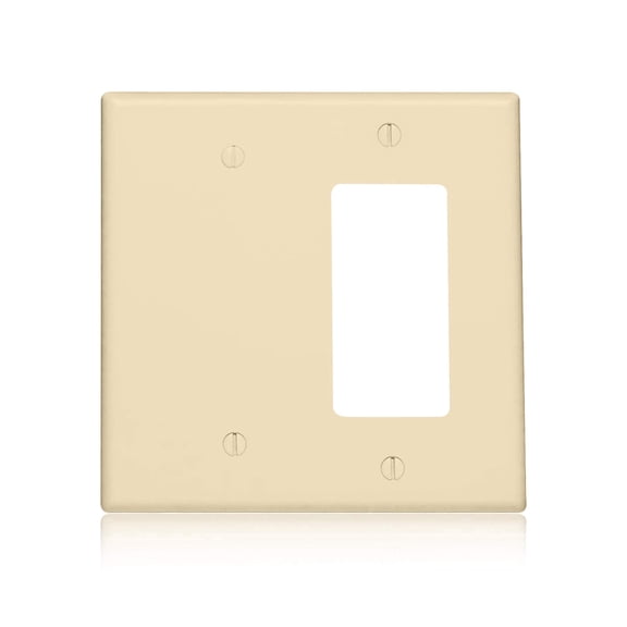 OhLectric 2-Gang Wall Plate, Lexan Polycarbonate, 1 GFCI & 1 Blank Insert, Ivory, Impact & Chemical Resistant, OL-72914