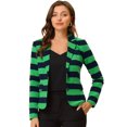 thumbnail image 1 of INSPIRE CHIC Blazer a rayas con cierre de botón y bolsillo con solapa con muesca para mujer Verde azul S, 1 of 6