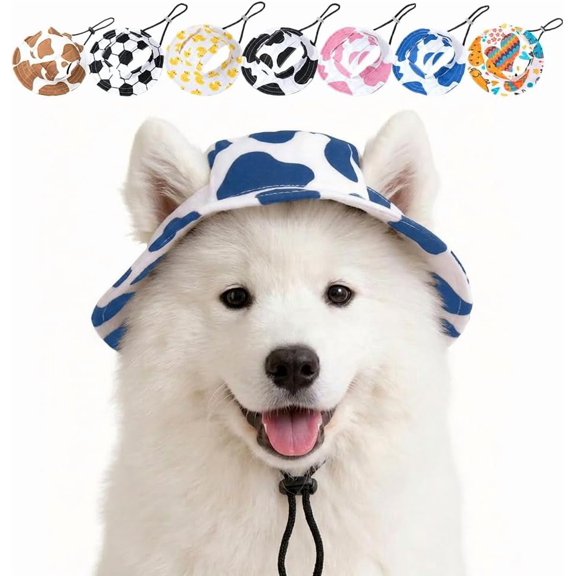 Adjustable Cotton Dog Sun Hat with Ear Holes, Printed Breathable Pet Trucker Hat UV Protection Outdoor Cap for Small Medium Dogs & Cats