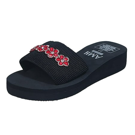 

Cathalem Women s New Summer Rhinestone Flower Light Foreign Trade Slippers Red 40