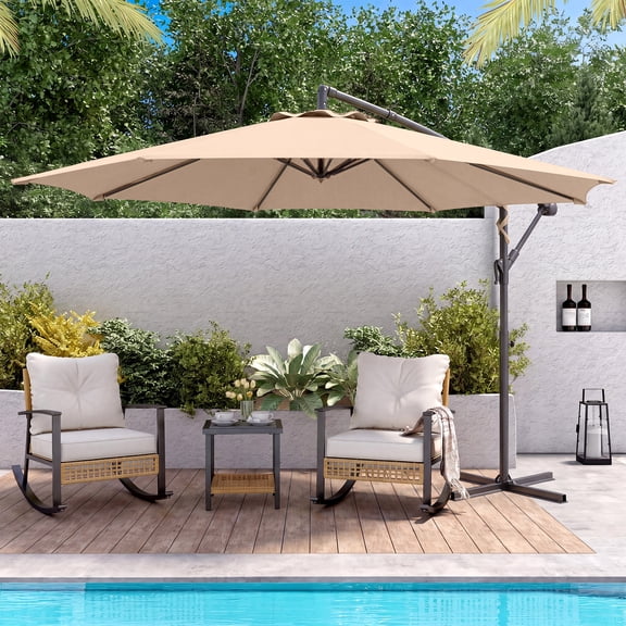 LAUSAINT HOME 10ft Offset Patio Umbrella, Cantilever Hanging Market Umbrella with 8 Sturdy Ribs, Easy Tilt & Crank, Outdoor Sun Shade for Patio, Backyard, Garden, Poolside, Deck, Beige