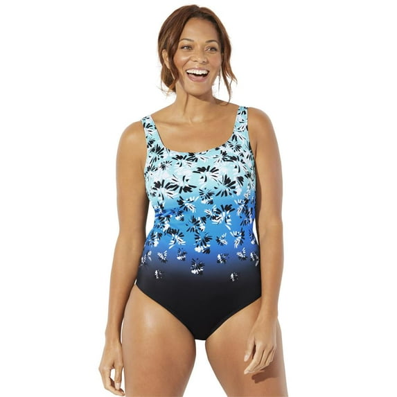 Swimsuits For All Women's Plus Size Chlorine Resistant Tank One Piece Swimsuit 22 Engineered Floral